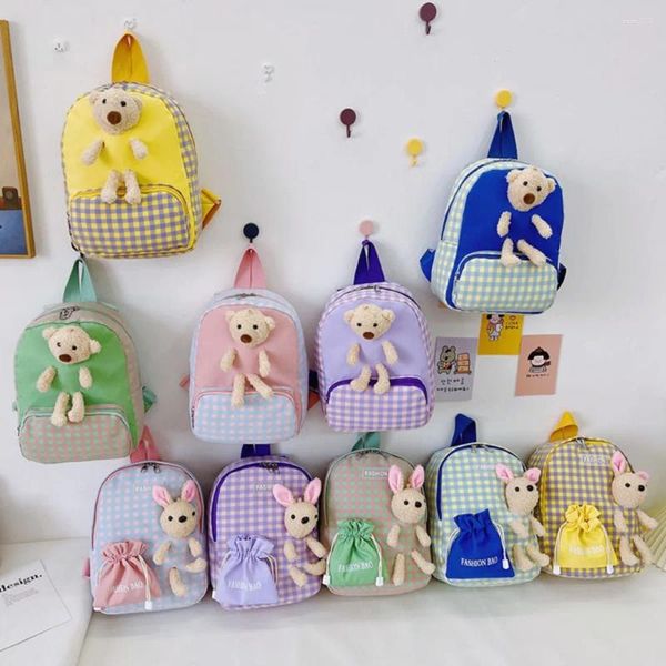 Bolsas escolares Nylon Infantil School Sagt Gifts Plaid Multicolor Kindergarten Backpack Bolsa de ombro fofa
