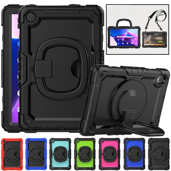 Lenovo Tab M10 için Kavrama Kickstand Case Tutun 10.6 inç 3. Gen Ağır Silikon PC Şok geçirmez Çocuklar Güvenli Tablet Kapak Evcil Hayvan Ekran Koruyucu+Omuz Kayışları