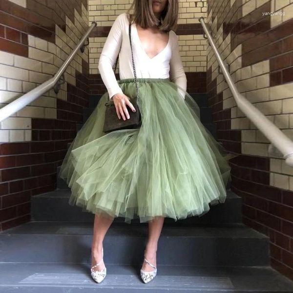 Scherma delle gonne Tulle lunghezza verde dell'esercito casual Donne A-Line Elastico estivo personalizzato più dimensioni