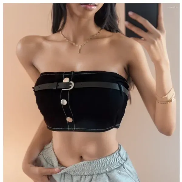 Serbatoi femminili Rin ConfA Women Y2K Tops Crops Cotton senza spalline reggiseni con tazza di fissaggio a tubo senza schienale per la primavera estate