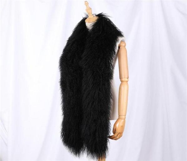 Lenços unissex de lã mongol, lenço de cabelo encaracolado inverno quente e longa embrulha o pescoço mais quente lenço de pele real3534160