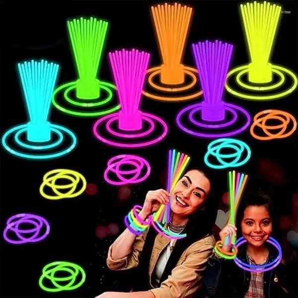 Decoração de festa Glow Sticks Pack 100 PCs brilhando com Connector Ultra-Bright de 8 polegadas no Dark for Pool Concert