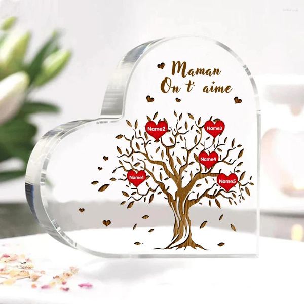 Relógios de mesa Mama personalizada Ornamento acrílico Nomes nomes de presente de família personalizado com para os presentes do dia das mães da vovó