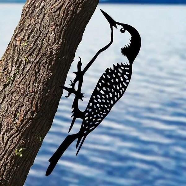 Decorações de jardim Yard Art Tree Bird Animal Metal Metal Stainless Aço de Woodpecker Decoração criativa