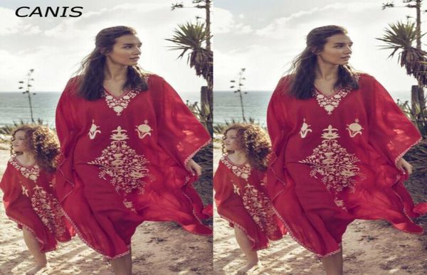 SUMMR Mother Daughter Boho Kaftan Dress Women Beach Copriero Caftan Maxi Gown Sarongs2373175