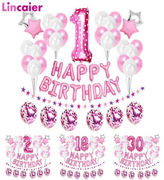 37pcs Número rosa 1 2 3 4 5 6 7 8 9 anos de idade Decorações de festas de feliz aniversário Decorações infantis da menina Princesa 15 16 18 30 40 2114604675