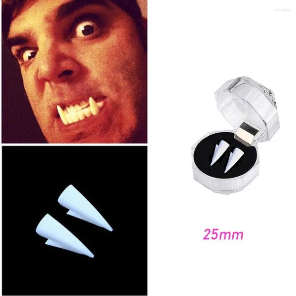 Decorazione per feste 1 coppia Fai -te ecologicamente ecologicamente ecologici oggetti di scena di Halloween Cosplay Denti finti più denture adesive 25mm vampiro