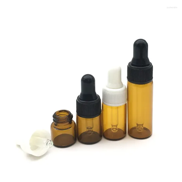 Bottiglie di stoccaggio 5pcs 1 ml 2ml 3 ml 5 ml di profumo ambra barattolo per gocce per gocce per olio essenziale vetro trasparente