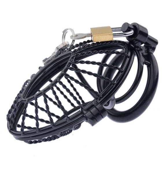 Mesh de aço inoxidável Hollo Black Grande capa de gaiola de gaiola metal Bondage Penis escravo cinto de anel CBC Toy sexo para MEN5872632