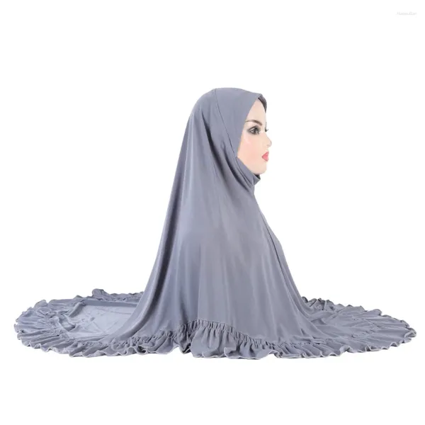 Этническая одежда 2024 Большой сплошной цвет рюшинный хиджаб для женщин гладкий шарф Шал Арабский турбан мусульманская шляпа Джерси простой 95x80см