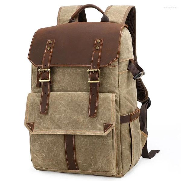 Zaino per esterno in tela impermeabile in tela trendy vintage dslr uomini donne pografia per fotocamera spalla per un unisex digitale grande daypack