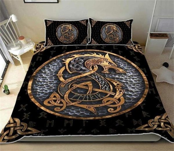 Bettwäsche -Sets Viking Drakkar Bettdecke Cover weiche Yggdrasil -Bettwäsche Set Vikings Fenrir Wolf Celtic Quilt Cover Mutter Tag GIF7733491