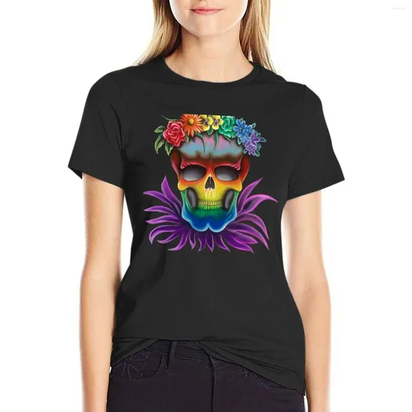 Frauen Polos LGBTQ Flower Crown Pride Schädel T-Shirt Bluse Sommertimen