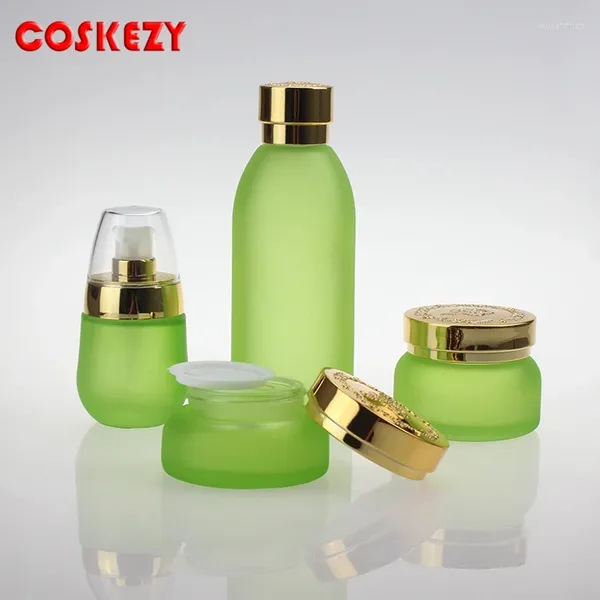 Garrafas de armazenamento vazias 30g de vidro verde de vidro com prata brilhante e tampa de abdominais de ouro 30 g embalagem cosmética