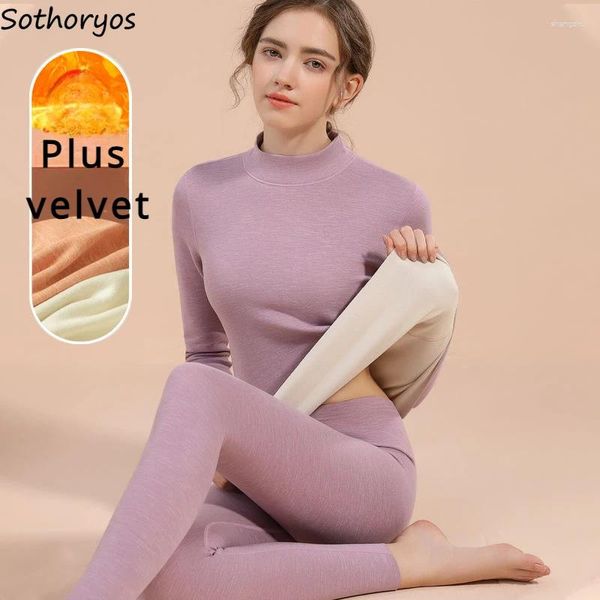 Frauen Nachtwäsche Mock Neck Pyjama Sets Frauen Unterwäsche plus Samt dickere warme, schlanke feste einfache Winter langhülsen weich bequem