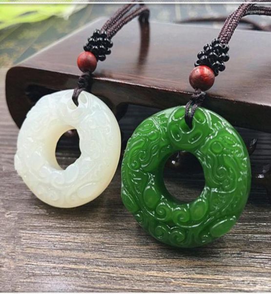 Colares pendentes jades naturais do nefrite donuts paz fivela dupla jóias de donut para mulher e MEN3484046