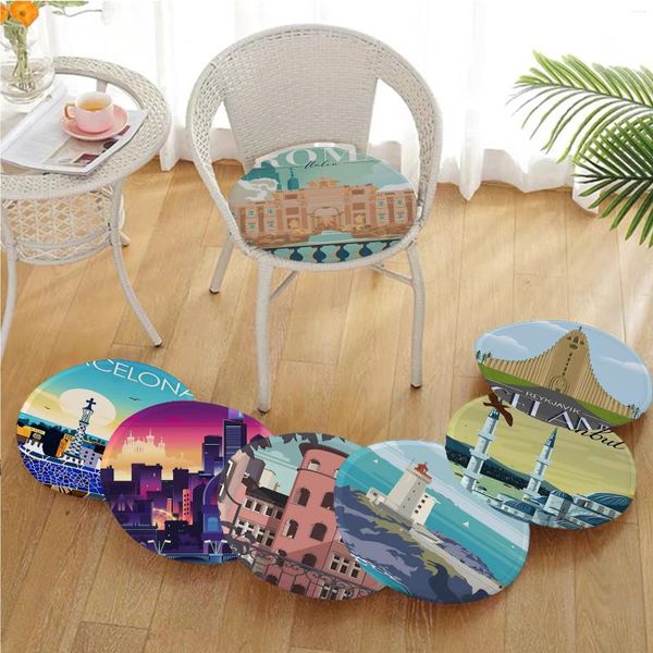 Pillow Travel City Paisagem Pintura Mat Tay Cadeira Cadeira macia Carreço de escritório conforto respirável 45x45cm Pad