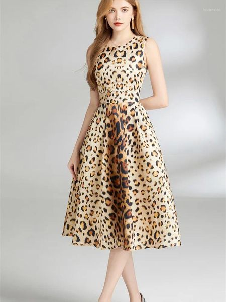 Abiti casual 2024 Summer Fashion Women's Leopard Print Dress O Neck Woman Vintage Woman sexy Mini Zipper Chic Party