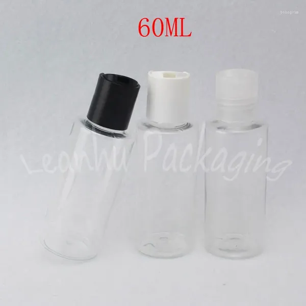 Bottiglie di stoccaggio 60 ml Bottiglia di plastica a spalle piatte trasparente 60 cc Lozione per contenitore cosmetico vuoto / imballaggio d'acqua