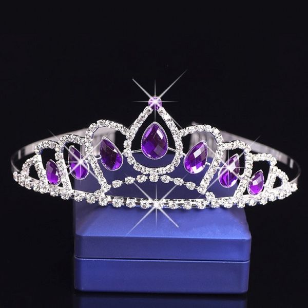 Lila Crystal Diamond Girls Kopfstücke Kämme Kids Crown Blumenmädchen Strass -Baby Kopfstücke für Hochzeit Mädchen Accessoires Stirnband 345y