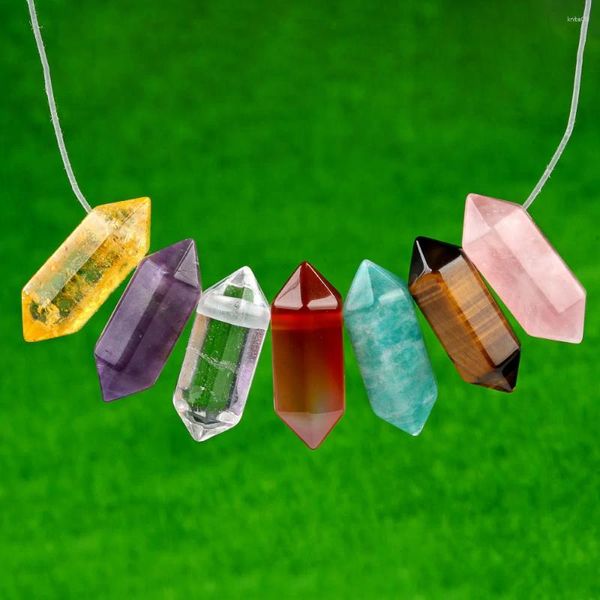 Colares pendentes pequenos citrios de cristal natural hexagonal ametistas citrinos Opal Quartz Pendulum Cura pontiaguda dupla