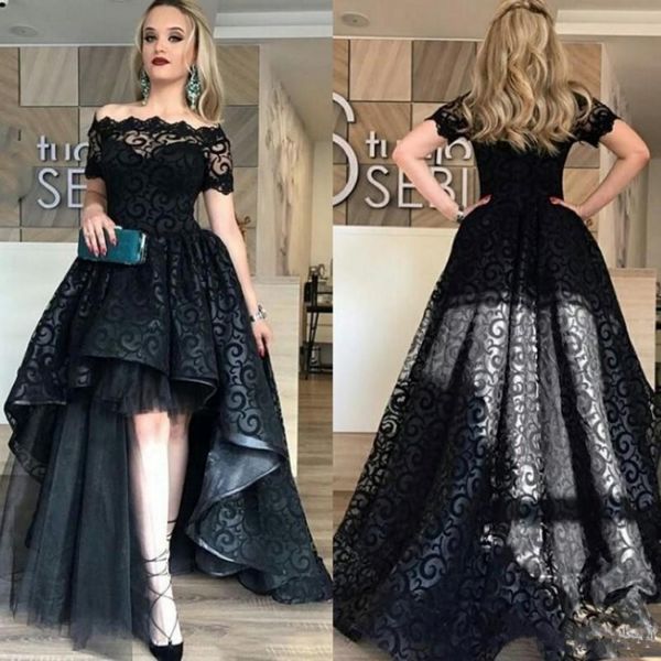 Elegante vestito da ballo a bassa ballo a pizzo nero a pizzo nero a maniche corte a maniche corte di alta qualità abito da festa di moda su misura 251h