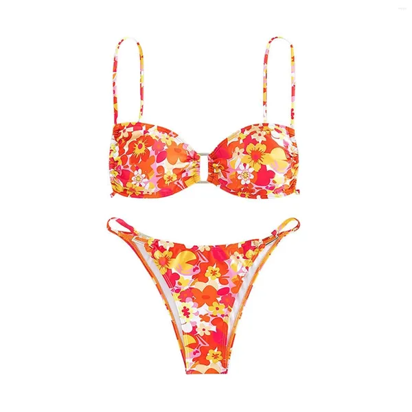 Frauen Badebekleidung High Tailled Bikini Sonnenblumenblumenabdruck Badeanzug Schwimmstämme 2 Stück Sport Plus Größe für Frauen bei Girl