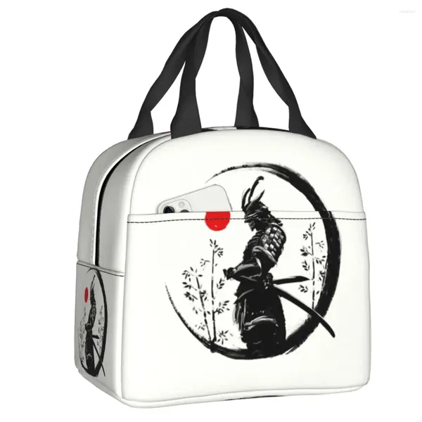 Stume di stoccaggio giapponese Samurai Warrior Borse da pranzo a perdita di bento scatola isolata termica isolata termica per donne Lavora da viaggio da picnic Tote