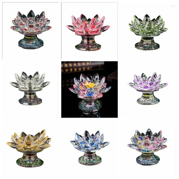 Titulares de velas Lotus Flower quartzo Cristal pés altos