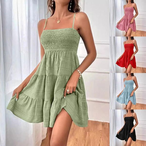 Abiti casual Abito arruffato a tuffi solidi abiti da sentenza elastica senza manica sexy estate piccola per donne eleganti vestidos