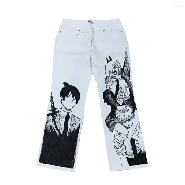 Jeans maschile harajuku giapponese in stile anime streetwear y2k per uomini pantaloni per gambe ad alta vita