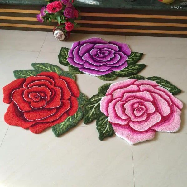 Teppiche luxuriöser 3D -handgefertigter Rosenhäuser für Wohnzimmer Schlafzimmer große Reihen Teppich Liebhaber Romantische Rosa/Rot/Blau Rosen Matte