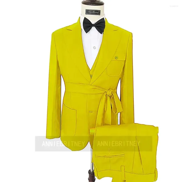 Ternos masculinos Design mais recente casamento amarelo casamento formal masculino elegante terno noivo smoking baile slim fit blazers hombre de alta qualidade personalizada conjunto de 3 peças