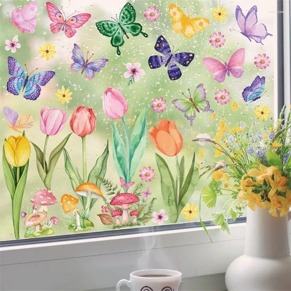 Fensteraufkleber entfernbarer Frühlings Sommerglas statischer Aufkleber Dekorative Blumen Wand für Home Shop Display Dekor