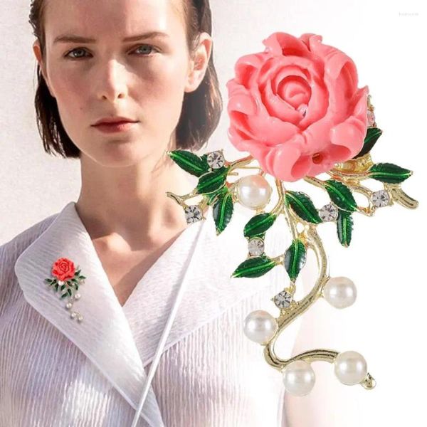 Broches elegantes rosa Peony Luxury Temperamento para mulheres Lady Pearl Pins Corsage Casaco Caso Acessórios de Roupas Jóias GIF O7Q7