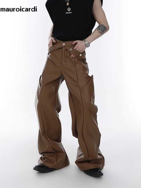 Pantaloni maschili mauroicardi primaverile autunno lungo sciolto casual pantaloni in pelle nera marrone panne maschile designer di lusso abbigliamento a gamba larga trostrersl2405