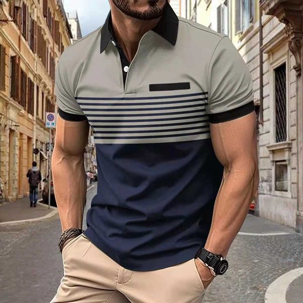 Polos maschile estate New Hot Vendita da uomo Shirt da uomo Stringa a prova di rughe Stripe a striscia Contrasto Colore corto Manica Sport Casual Sports Sl2405