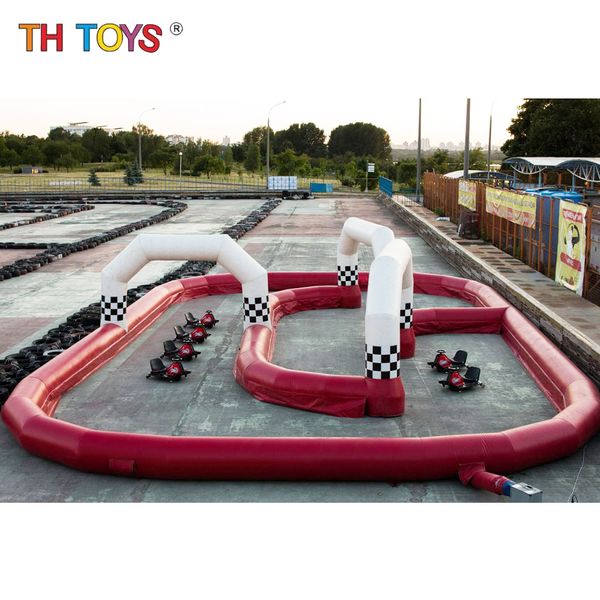 Attività all'aperto 15mlx8mwx2mh blu gigante bianco gonfiabile Gokart Race Track Racing Sport Game Game in vendita/Stimolare la pista di autodromo gonfiabile per auto da corsa