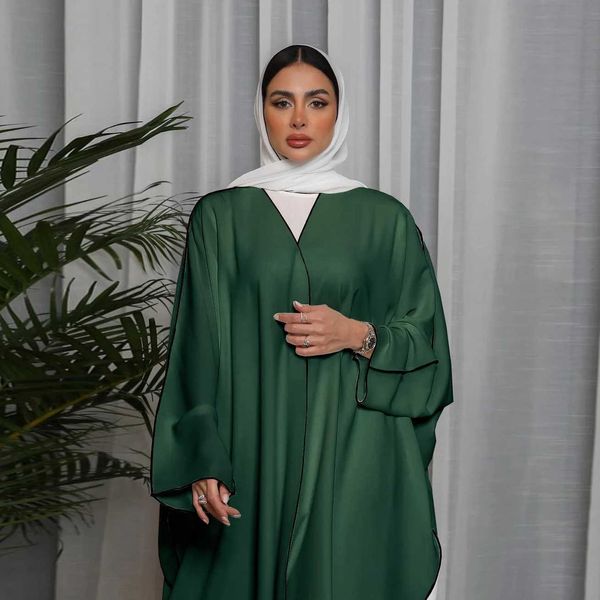 Ethnische Kleidung Kimono Abaya Weißer Nahen Osten muslimisch Dubai Cardigan Robe für Frauen Kontrast Patchwork Trim Islamic Clothing Eid New T240510