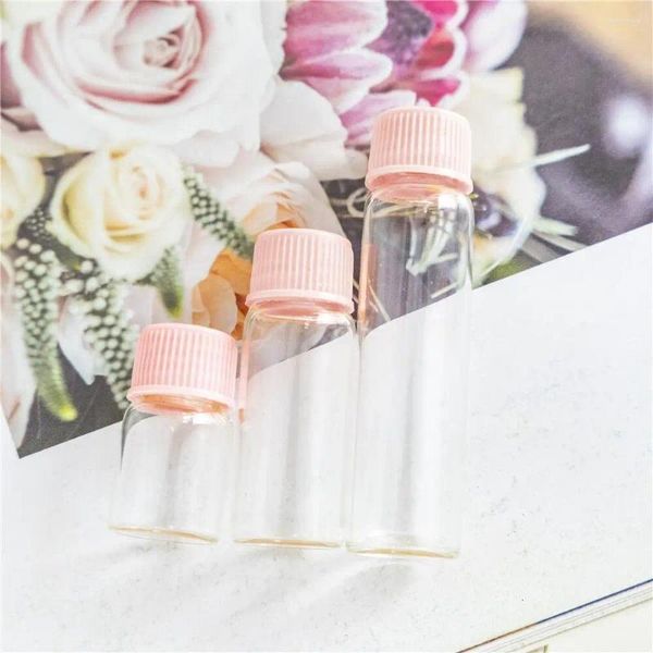 Speicherflaschen Hyaline Gläser rosa Kunststoffabdeckung 2ml 4ml 6 ml Glaskörperdurchmesser 16mm Mini Clear Crafts Travel Parfüm Fläschchen 100pcs