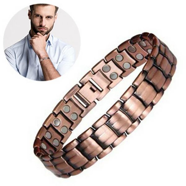 Bracciale a sollievo dal dolore magnetico in rame puro vintage per uomo terapia magneti a doppia riga a doppia catena gioielli in acciaio inossidabile 240423