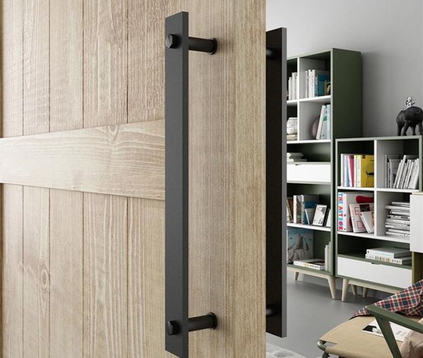 Diyhd 14 quot Steel Dustic Black Barn Door Doage и потяните дверные дверь Двойной плоские ручки Bartobar T2006052390169