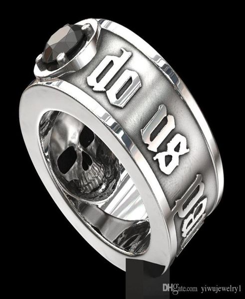 039Till Death Do Us Teil039 Edelstahlschädel Ring Schwarz Diamant Punk Hochzeit Engagement Schmuck für Männer Größe 6 133736839