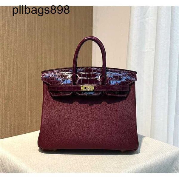 Women Brkns Handtasche Echtes Leder 7A Handswen Wine Red Touch 25 cm Handheld Crocodile Haut Hände