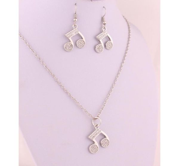 Brincos e colar Musical Note Symbols cravejados com jóias de charme de cristal transparente brilhante set3273423