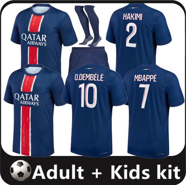 24 25 Maillot Mbappe Soccer Maglie Kit per bambini 2024 2025 Versione giocatore Pre Match 2023 2024 MAGLIA PARIS CASA CASA CASA HAKIMI FABIAN VITINHA O DEMBELE 16-4XL