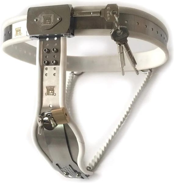 Cintura feminina ajustável em aço inoxidável fêmea de castidade fêmea dispositivo de castidade BDSM brinquedos sexuais (cor: branco, tamanho: 60-90cm)