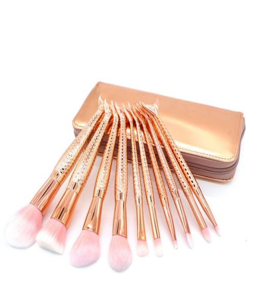 Com Bag Factory Direct DHL Mermaid Makeup Brushes 10 PCs Bruscos de maquiagem Tech Professional Beauty Cosmetics Brushes Sets3067077