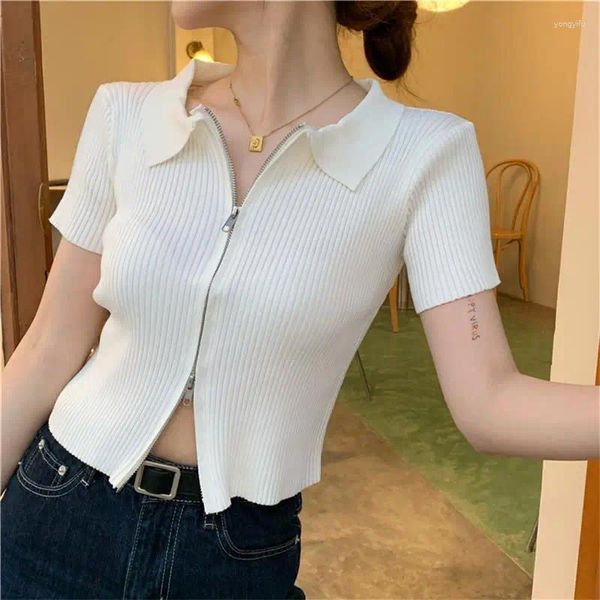 Frauen T -Shirts gestrickt Frauen Sommer Y2K Kleidung vielseitig Casual Crop Top Solid Slim Fit Tops Streetwear Korean T -Shirt für