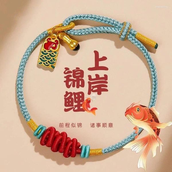 Bracelets de charme chineses sortudos para passar por exames unissex de corda azul de corda azul